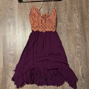 Free People Women's Purple and Burgundy Dress